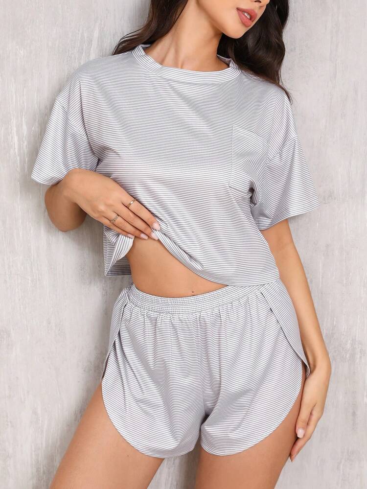 Two Piece Striped Slit Lounge Set