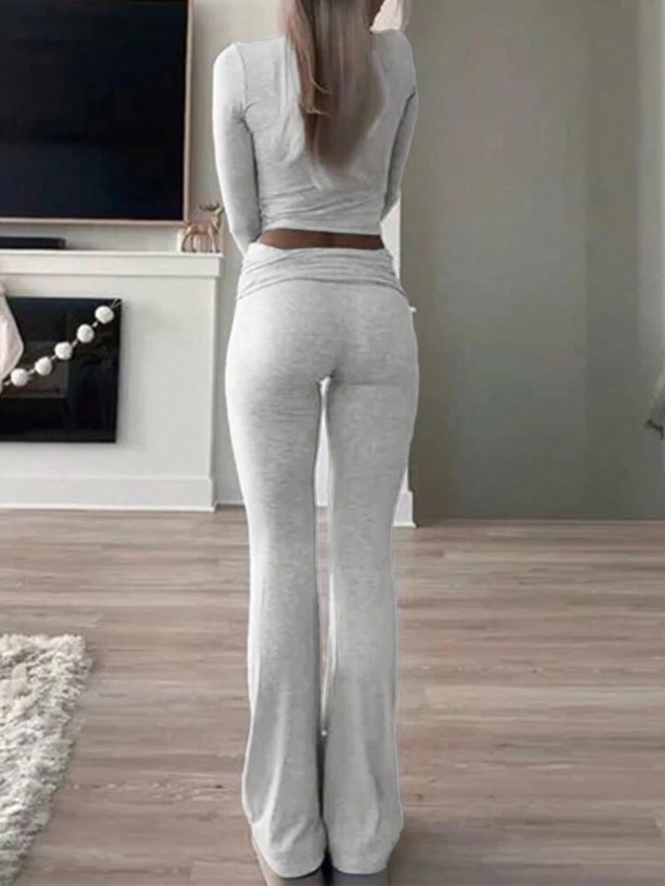 Two Piece Solid Color Crop top + Flared Sweats Set