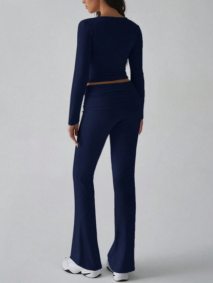 Two Piece Solid Color Crop top + Flared Sweats Set