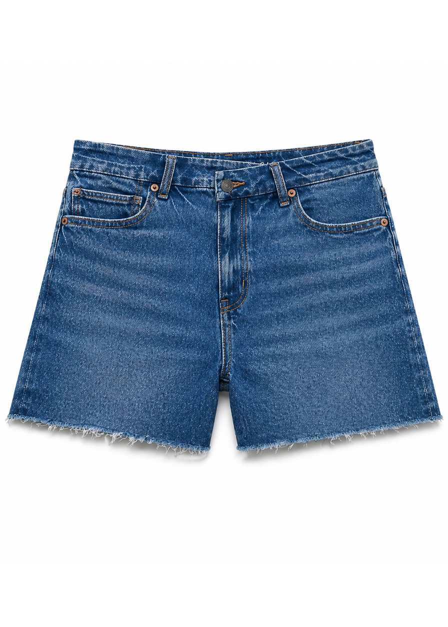 Crossover High-Waisted Stretch Jean Shorts