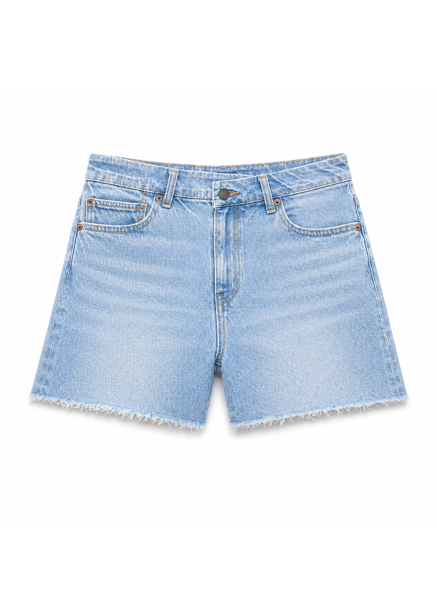 Crossover High-Waisted Stretch Jean Shorts