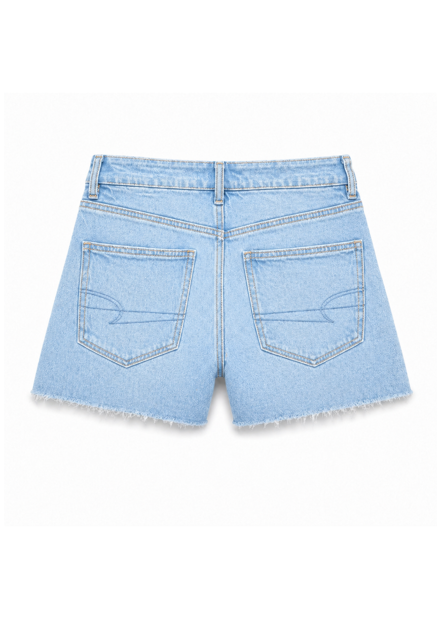 Crossover High-Waisted Stretch Jean Shorts