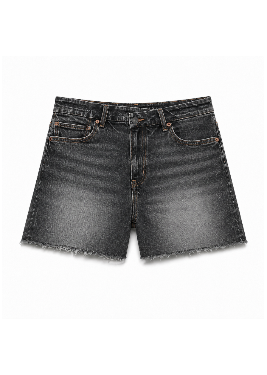 Crossover High-Waisted Stretch Jean Shorts