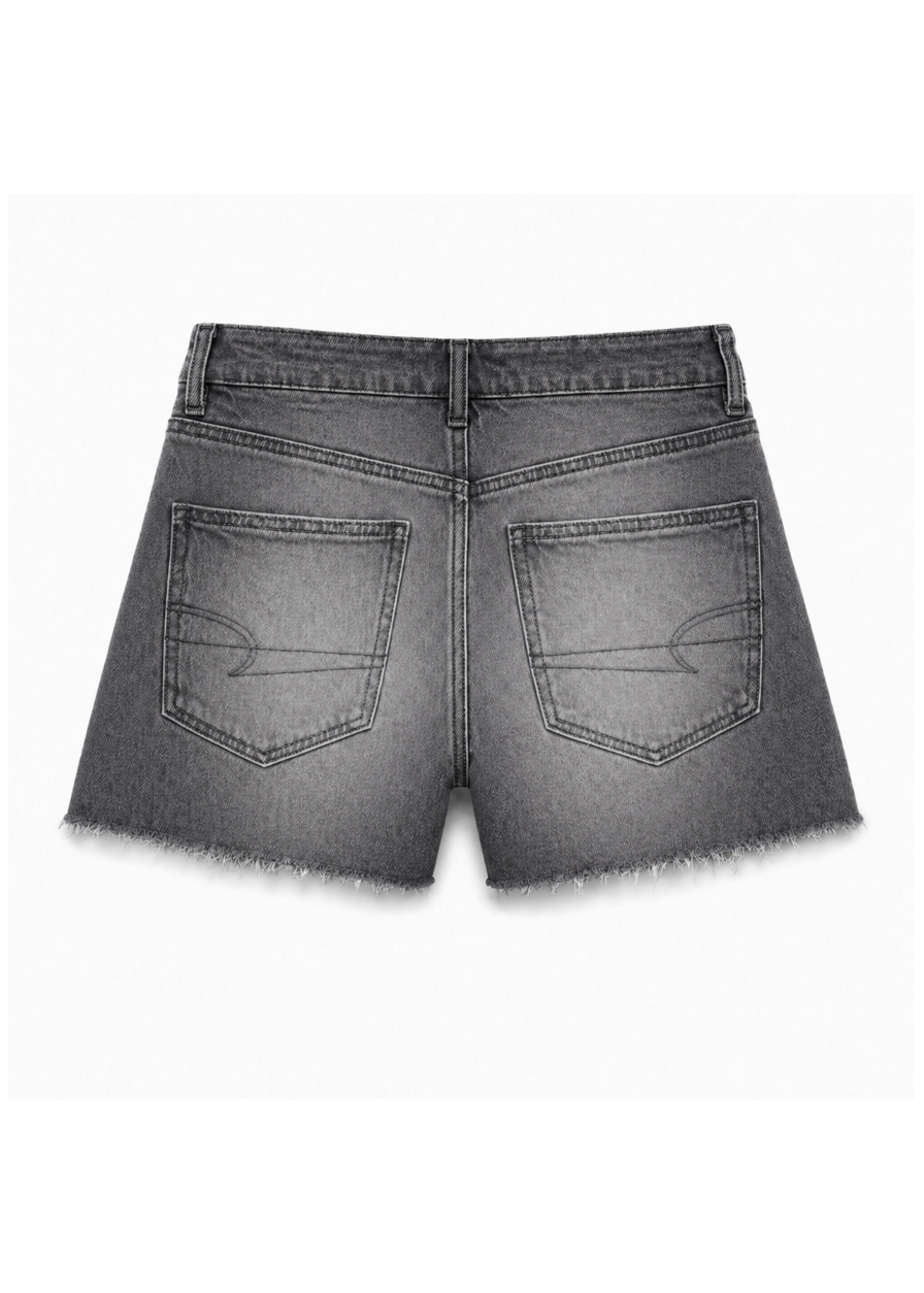 Crossover High-Waisted Stretch Jean Shorts